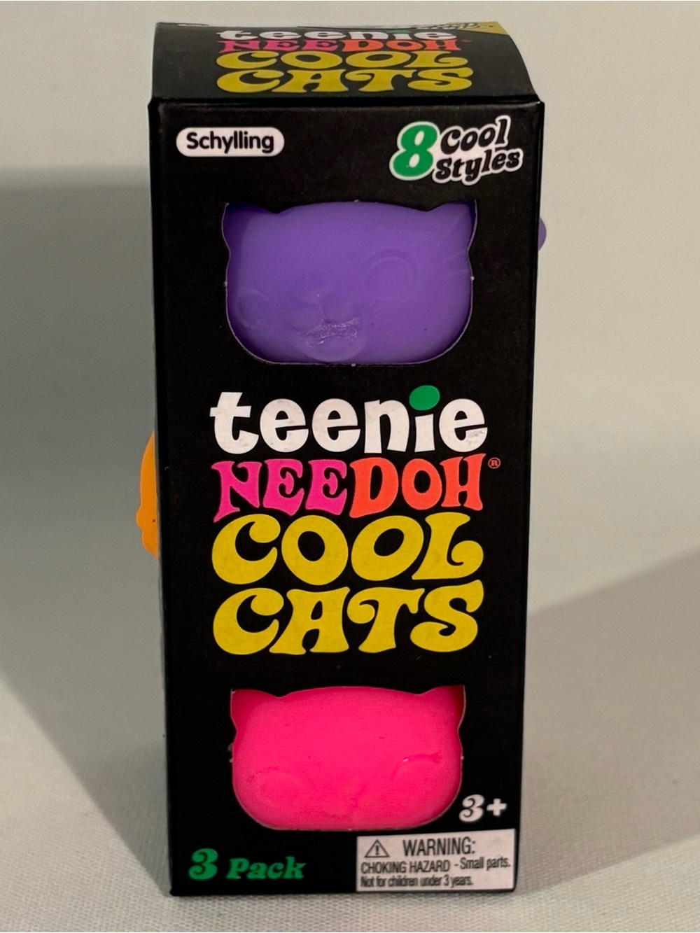 🐱 [NEW] NEE DOH TEENIE COOL CATS 3-PACK PURPLE SUNNY ORANGE SMILEY PINK FRISKY
